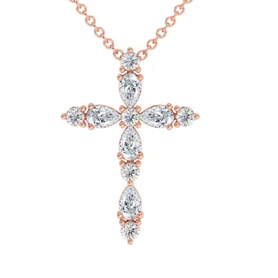 Pompeii3 3/4ct Diamond Cross Round & Pear Shape 14k Gold Necklace Lab Grown 1" Tall In Silver