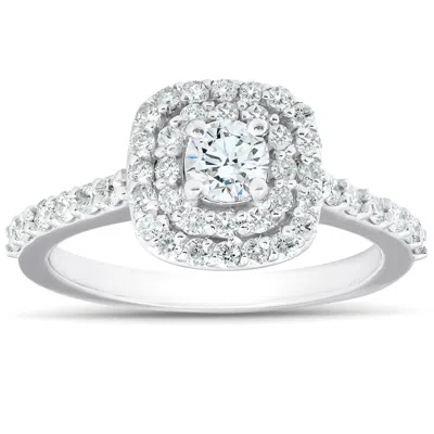 Pompeii3 3/4ct Diamond Cushion Double Halo Engagement Ring 14k White Gold In Multi