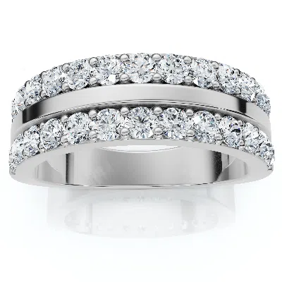 Pompeii3 3/4ct Diamond Double Row Wedding Ring 14k White Gold Size Selectable In Purple