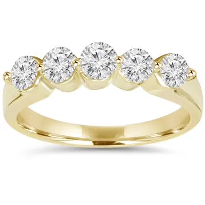 Pompeii3 3/4ct Diamond Five Stone Single Prong Wedding Ring 10k Yellow Gold In Multi