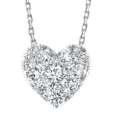 Pompeii3 3/4ct Diamond Heart Pendant 14k White Gold 18" Necklace Lab Grown In Multi