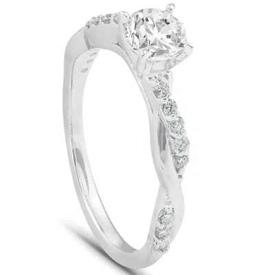 Pompeii3 3/4ct Diamond Infinity Engagement Ring Set 14k White Gold Maching Woven Band In Metallic