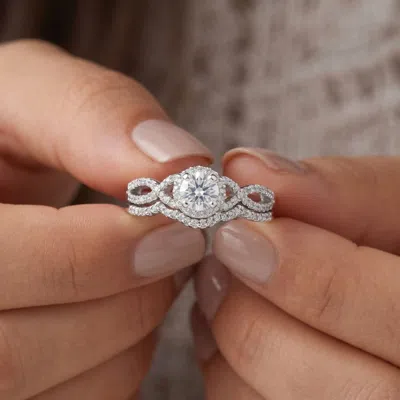 Pompeii3 3/4ct Diamond Infinity Engagement Wedding Ring Set White Gold Size Selectable
