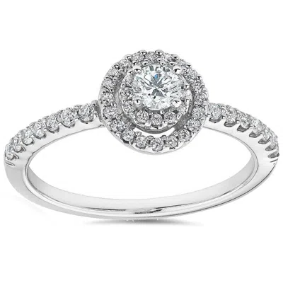 Pompeii3 3/4ct Double Halo Round Diamond Engagement Ring 10k White Gold In Multi