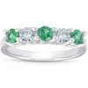 Pompeii3 3/4ct Emerald & Diamond 5-stone Wedding Ring 14k White Gold In Multi