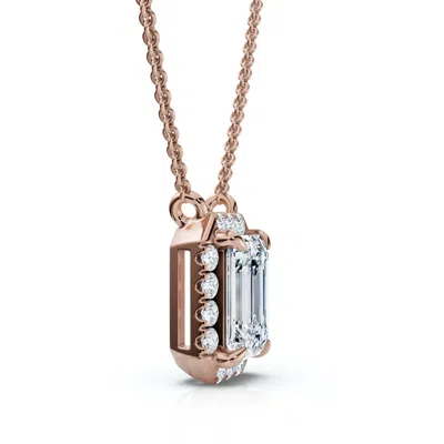 Pompeii3 3/4ct Emerald Cut Diamond Halo Pendant 14k Gold 18" Necklace Lab Grown Ef/vs In Multi