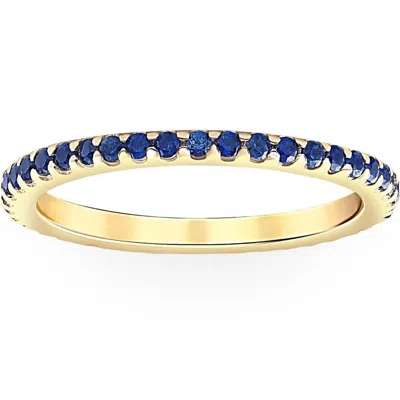 Pompeii3 3/4ct Genuine Blue Sapphire Eternity Ring Stackable Band 10k Yellow Gold