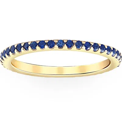 Pompeii3 3/4ct Genuine Blue Sapphire Eternity Ring Stackable Band 10k Yellow Gold In Multi