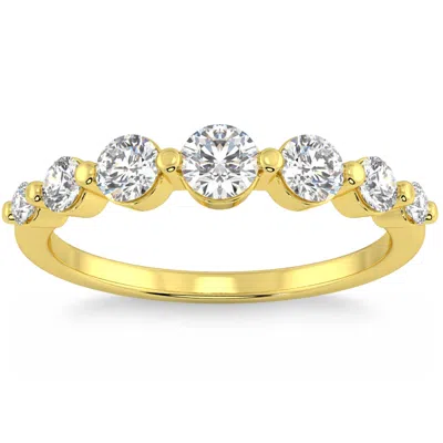 Pompeii3 3/4ct Graduated Diamond Anniversary Wedding Ring 14k Gold Lab Grown In Silver