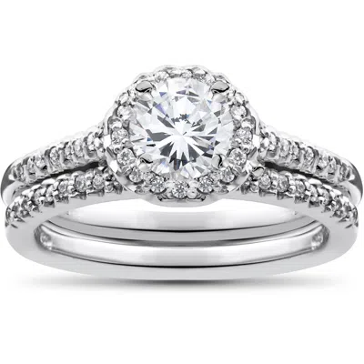 Pompeii3 3/4ct Halo Diamond Engagement Wedding Ring Set 14k White Gold In Multi