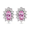 Pompeii3 3/4ct Halo Diamond Pink Topaz Studs 14k White Gold In Pink