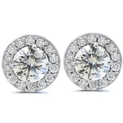Pompeii3 3/4ct Halo Diamond Studs 14k White Gold 6.2mm Wide In Multi