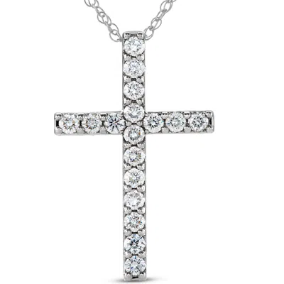 Pompeii3 3/4ct Lab Grown Diamond Cross Pendant 14k White Gold 18" Necklace 1 1/4" (hi/si) In Multi