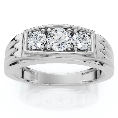 Pompeii3 3/4ct Men's 3 Stone Diamond Wedding Anniversary Ring In 14k Gold Lab Grown In Metallic