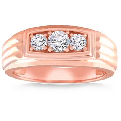 Pompeii3 3/4ct Men's 3 Stone Diamond Wedding Anniversary Ring In 14k Gold Lab Grown In Silver