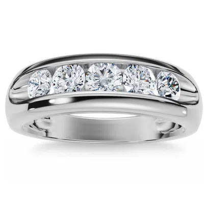 Pompeii3 3/4ct Men's Diamond 5-stone Wedding Ring Channel Set 10k Gold Lab Grown In Multi