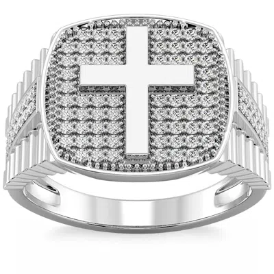 Pompeii3 3/4ct Men's Diamond Cross Ring 10k Gold Lab Grown In Silver