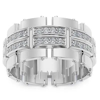 Pompeii3 3/4ct Men's Round Cut Diamond 10mm Wide Ring Wedding Band 10k Gold Lab Grown In Silver