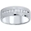 Pompeii3 3/4ct Mens Diamond Channel Set 7mm Brushed Wedding Ring 14k White Gold In Silver