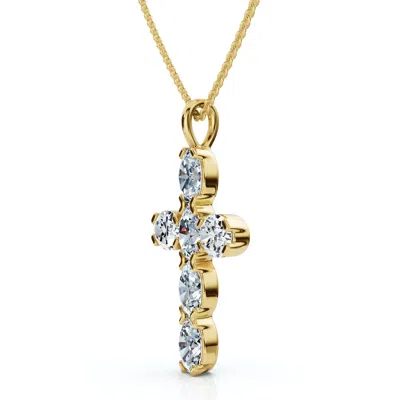 Pompeii3 3/4ct Oval Diamond Cross 14k Gold 18" Necklace 3/4" Tall