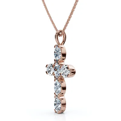 Pompeii3 3/4ct Oval Diamond Cross 14k Gold 18" Necklace 3/4" Tall
