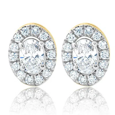 Pompeii3 3/4ct Oval Diamond Halo Earrings In White Or Yellow Gold Lab Grown