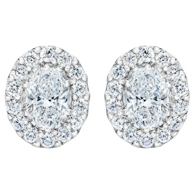 Pompeii3 3/4ct Oval Diamond Halo Earrings In White Or Yellow Gold Lab Grown In Silver
