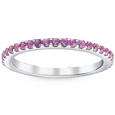 Pompeii3 3/4ct Pink Sapphire Stackable Ring Wedding Band 10k White Gold
