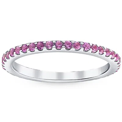 Pompeii3 3/4ct Pink Sapphire Stackable Ring Wedding Band 10k White Gold In Multi