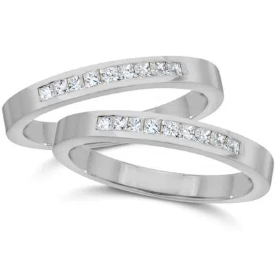 Pompeii3 3/4ct Princess Cut Diamond Wedding Stackable Ring Set In Multi