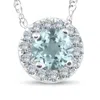 Pompeii3 3/4ct Round Diamond & Aquamarine Halo Solitaire Pendant Necklace 14k White Gold In Multi
