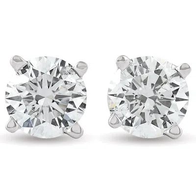 Pompeii3 3/4ct Round Diamond Studs 14k White Gold In Silver