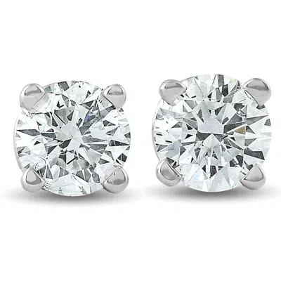 Pompeii3 3/4ct Round Diamond Studs Brilliant Cut Earrings 14k White Gold Enhanced In Multi