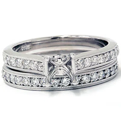Pompeii3 3/4ct Si Diamond Engagement Mount Wedding Ring Set 14k White Gold In Multi