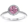 Pompeii3 3/4ct Simulated Pink Sapphire & Genuine Diamond Halo Ring 14k White Gold In Multi