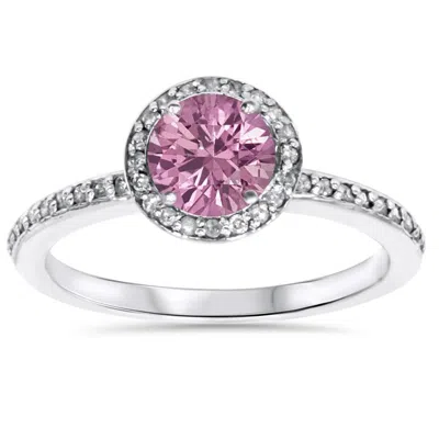 Pompeii3 3/4ct Simulated Pink Sapphire & Genuine Diamond Halo Ring 14k White Gold In Multi