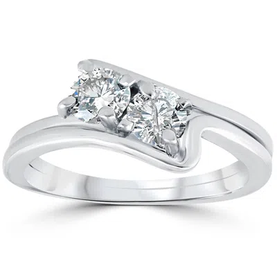 Pompeii3 3/4ct Two Stone Diamond Forever Us Engagement Ring Set 10k White Gold In Multi