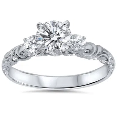 Pompeii3 3/4ct Vintage 3 Stone Diamond Engagement Ring 14k White Gold Size Selectable In Metallic