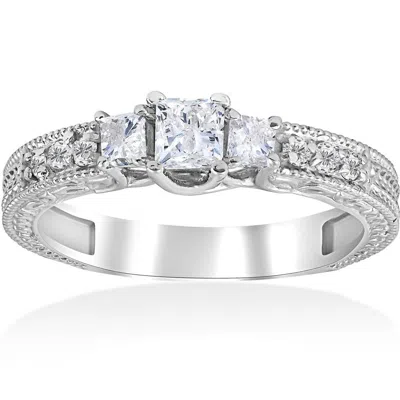Pompeii3 3/4ct Vintage Diamond 3 Stone Engagement Ring 14k White Gold In Multi