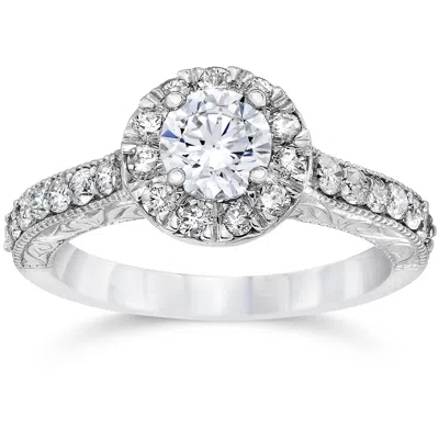 Pompeii3 3/4ct Vintage Halo Diamond Engagement Ring 14k White Gold In Multi