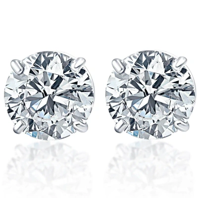 Pompeii3 3/4ct Vs Quality Round Brilliant Cut Natural Diamond Stud Earrings In Solid 950 Platinum In Silver