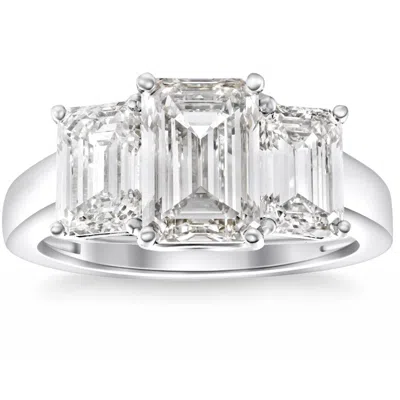 Pompeii3 3.55ct Tw Emerald Cut Three Stone Engagement Ring 14k White Gold Lab Grown In Silver