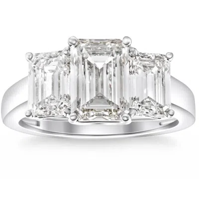 Pompeii3 3.55ct Tw Emerald Cut Three Stone Engagement Ring 14k White Gold Lab Grown Size: 7 In Metallic