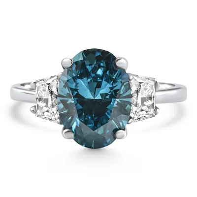 Pompeii3 3.63ct Blue Oval & Trapezoid Diamond Engagement Ring 14k White Gold Lab Grown Size: 6.5