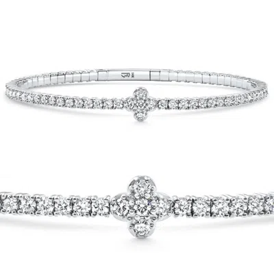 Pompeii3 3.70ct Diamond Flexible Tennis Bangle Bracelet 14k White Gold Lab Grown In Silver