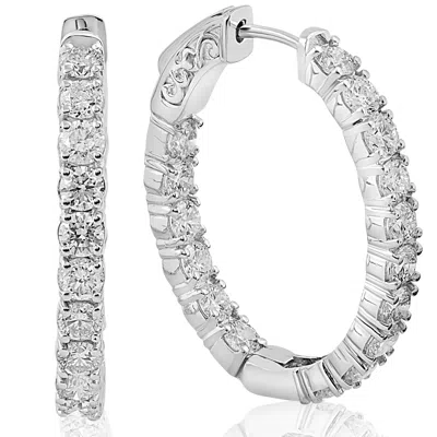 Pompeii3 3.79ct Inside Outside Diamond Hoops 28mm Tall 14k White Gold Round Cut In Silver