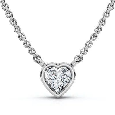 Pompeii3 3/8 - 3 Ct Heart Shape Diamond Bezel Pendant 14k Gold Necklace Lab Grown In Silver