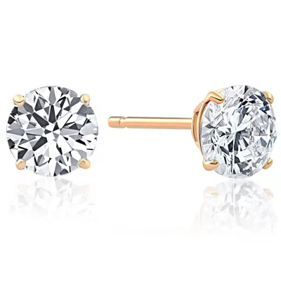 Pompeii3 3/8 Ct Round Brilliant Cut Natural Diamond Stud Earrings In 14k Gold Basket Setting In White