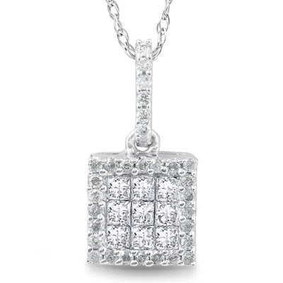 Pompeii3 3/8 Cttw Princess Cut Pave Diamond Halo Pendant 10k White Gold 3/4" Tall In Multi