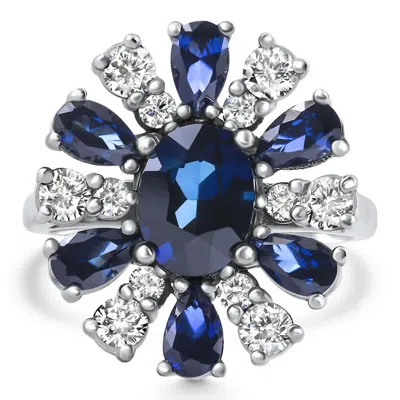 Pompeii3 3.80ct Nicole Blue Sapphire Diamond Ring 14k White Gold Lab Grown Size: 5.5 In Silver